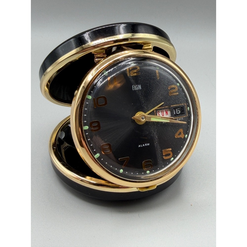 Vintage Elgin Travel Alarm Clock Day Date Japan 75th Anniversary 1903-1978 #1125